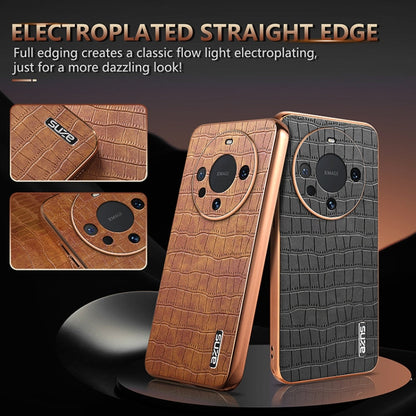 For Huawei Mate 60 AZNS Electroplated Frame Crocodile Texture Full Coverage Phone Case(White)