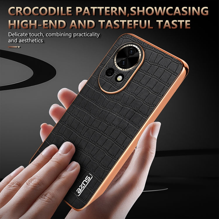 For Huawei nova 13 / nova 12 AZNS Electroplated Frame Crocodile Texture Full Coverage Phone Case(Black)