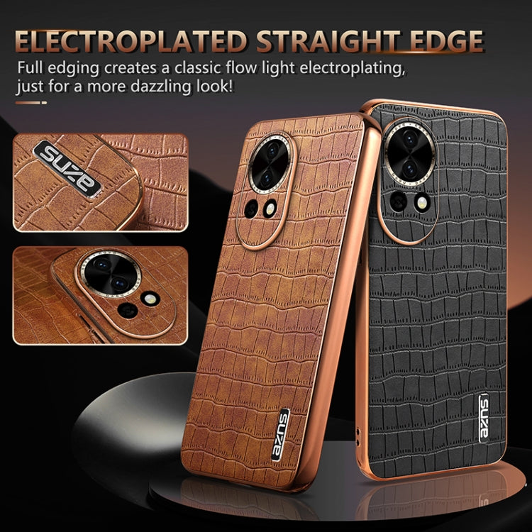 For Huawei nova 13 / nova 12 AZNS Electroplated Frame Crocodile Texture Full Coverage Phone Case(Brown)