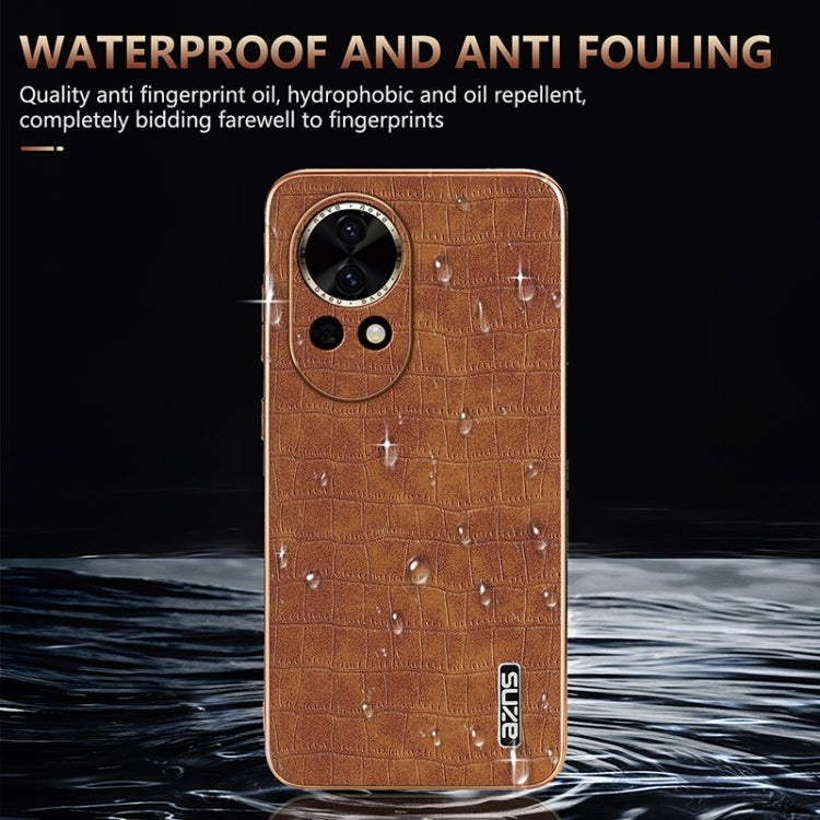 For Huawei nova 13 / nova 12 AZNS Electroplated Frame Crocodile Texture Full Coverage Phone Case(Brown)