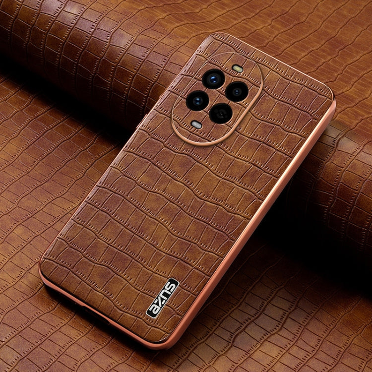 Pour Huawei nova 13 Pro AZNS Coque de téléphone en placage électrolytique Texture Croco avec Couverture Complète (Marron)