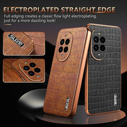 Pour Huawei nova 13 Pro AZNS Coque de téléphone en placage électrolytique Texture Croco avec Couverture Complète (Marron)
