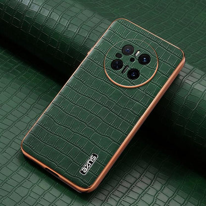 For Huawei Mate 70 AZNS Electroplated Frame Crocodile Texture Full Coverage Phone Case(Green)