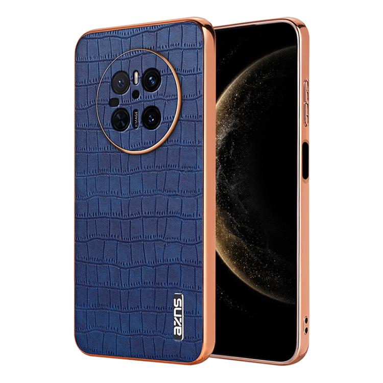 For Huawei Mate 70 AZNS Electroplated Frame Crocodile Texture Full Coverage Phone Case(Blue)