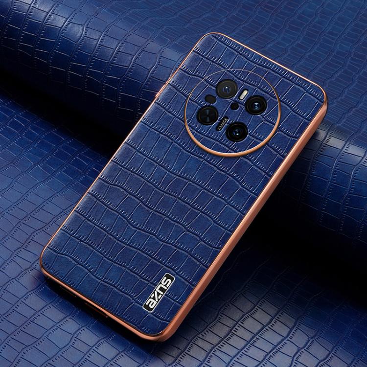 For Huawei Mate 70 AZNS Electroplated Frame Crocodile Texture Full Coverage Phone Case(Blue)