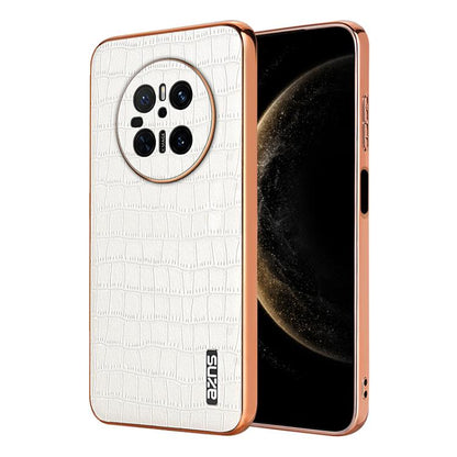 For Huawei Mate 70 AZNS Electroplated Frame Crocodile Texture Full Coverage Phone Case(White)