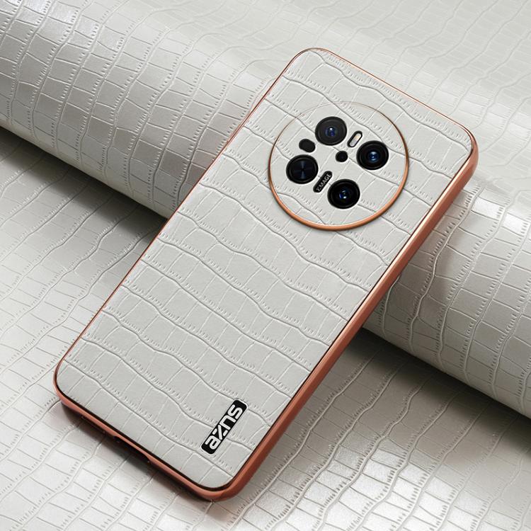 For Huawei Mate 70 AZNS Electroplated Frame Crocodile Texture Full Coverage Phone Case(White)
