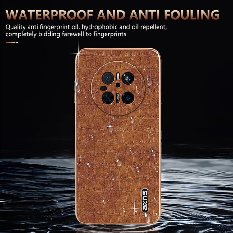For Huawei Mate 70 AZNS Electroplated Frame Crocodile Texture Full Coverage Phone Case(White)