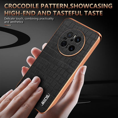 For Huawei Mate 70 AZNS Electroplated Frame Crocodile Texture Full Coverage Phone Case(White)