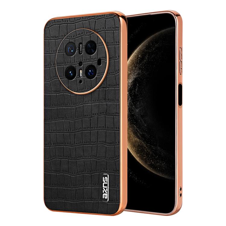 Pour Huawei Mate 70 Pro / 70 Pro+ Étui de téléphone AZNS avec cadre électroplaqué et texture crocodile, couverture complète (Noir)