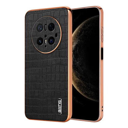 Pour Huawei Mate 70 Pro / 70 Pro+ Étui de téléphone AZNS avec cadre électroplaqué et texture crocodile, couverture complète (Noir)