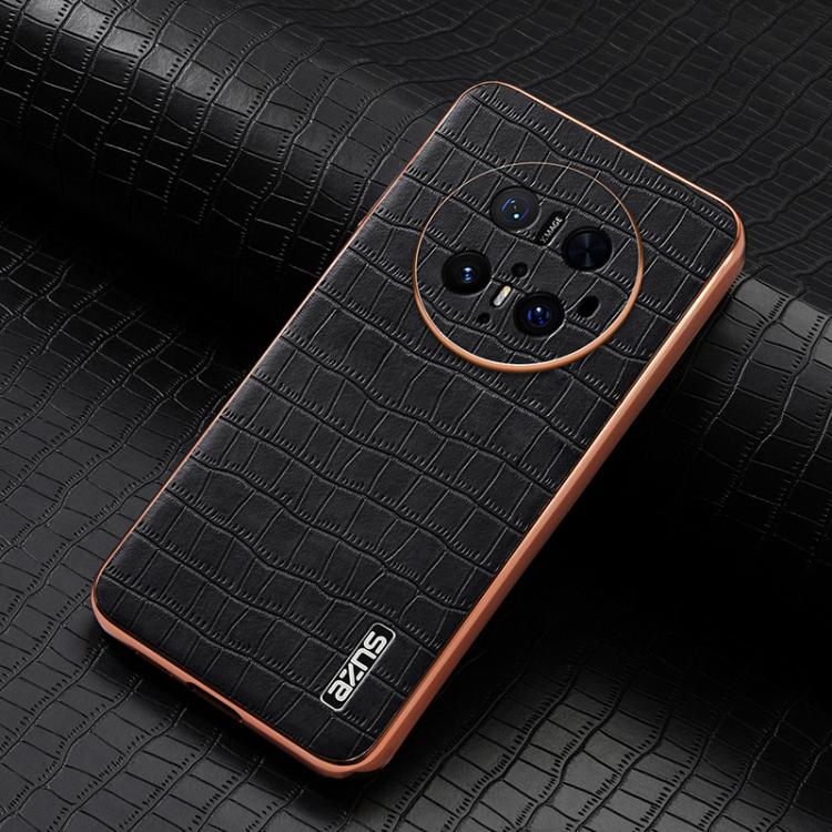 Pour Huawei Mate 70 Pro / 70 Pro+ Étui de téléphone AZNS avec cadre électroplaqué et texture crocodile, couverture complète (Noir)