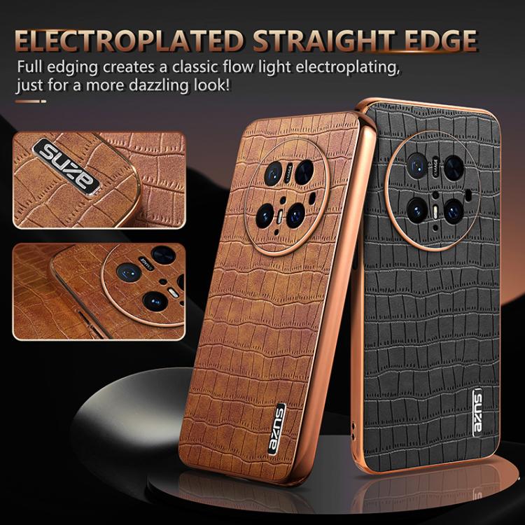 Pour Huawei Mate 70 Pro / 70 Pro+ Étui de téléphone AZNS avec cadre électroplaqué et texture crocodile, couverture complète (Noir)