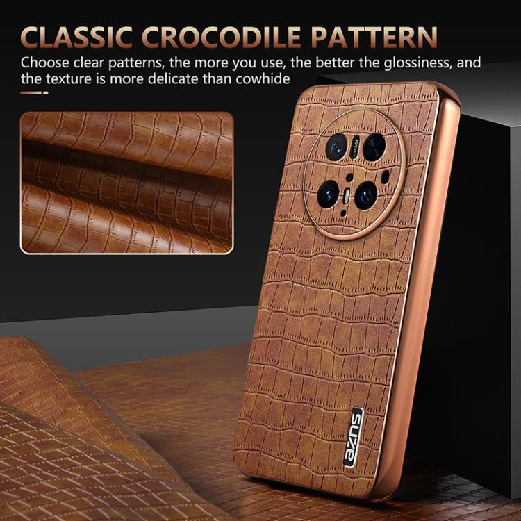 Pour Huawei Mate 70 Pro / 70 Pro+ Étui de téléphone AZNS avec cadre électroplaqué et texture crocodile, couverture complète (Noir)