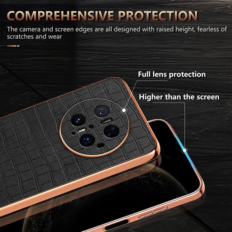 Pour Huawei Mate 70 Pro / 70 Pro+ Étui de téléphone AZNS avec cadre électroplaqué et texture crocodile, couverture complète (Noir)