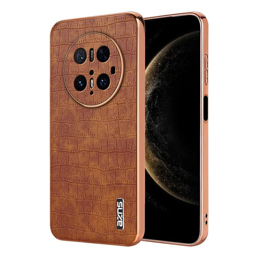 For Huawei Mate 70 Pro / 70 Pro+ AZNS Electroplated Frame Crocodile Texture Full Coverage Phone Case(Brown)