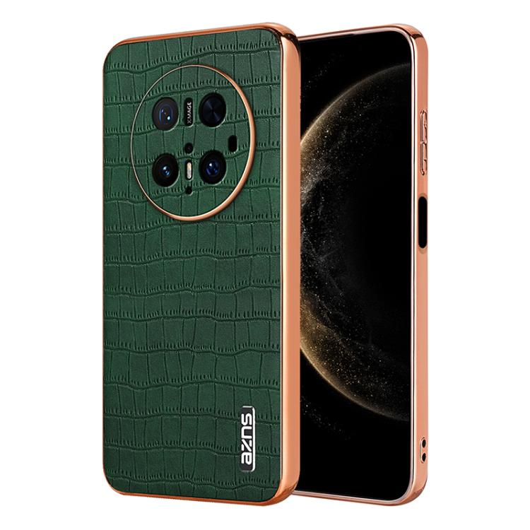 Pour Huawei Mate 70 Pro / 70 Pro+ AZNS Étui de téléphone à couverture complète avec cadre galvanisé et texture croco (vert)