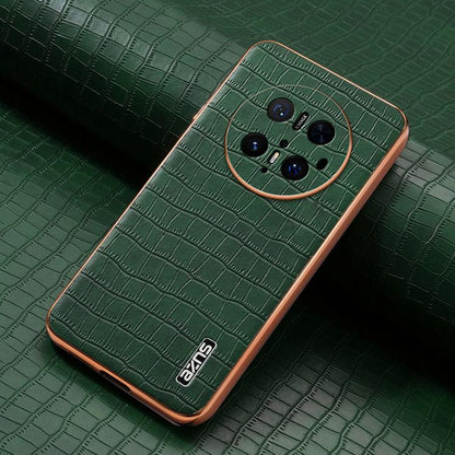 Pour Huawei Mate 70 Pro / 70 Pro+ AZNS Étui de téléphone à couverture complète avec cadre galvanisé et texture croco (vert)