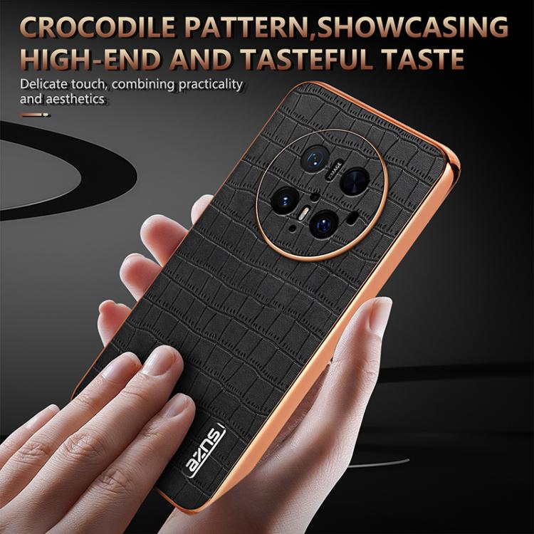 Pour Huawei Mate 70 Pro / 70 Pro+ AZNS Étui de téléphone à couverture complète avec cadre galvanisé et texture croco (vert)