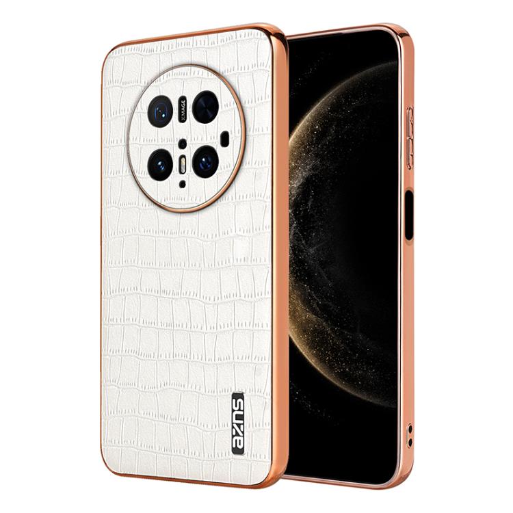 For Huawei Mate 70 Pro / 70 Pro+ AZNS Electroplated Frame Crocodile Texture Full Coverage Phone Case(White)