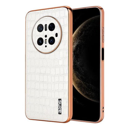For Huawei Mate 70 Pro / 70 Pro+ AZNS Electroplated Frame Crocodile Texture Full Coverage Phone Case(White)