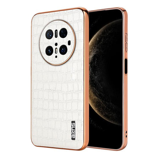 For Huawei Mate 70 Pro / 70 Pro+ AZNS Electroplated Frame Crocodile Texture Full Coverage Phone Case(White)