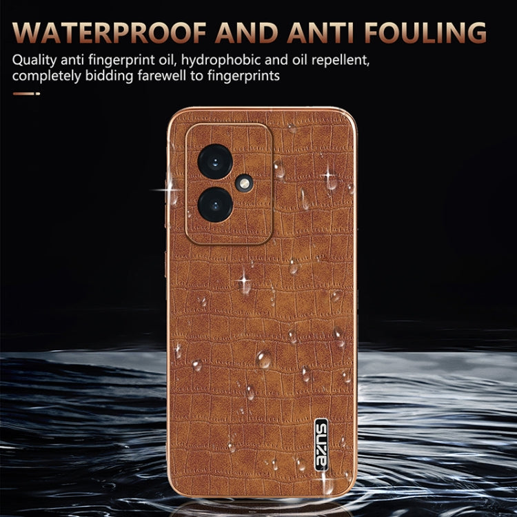 For Honor 100 AZNS Electroplated Frame Crocodile Texture Full Coverage Phone Case(Brown)