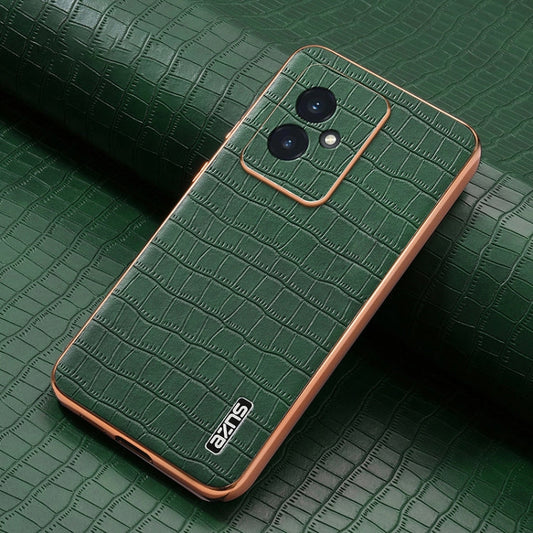 For Honor 100 AZNS Electroplated Frame Crocodile Texture Full Coverage Phone Case(Green)