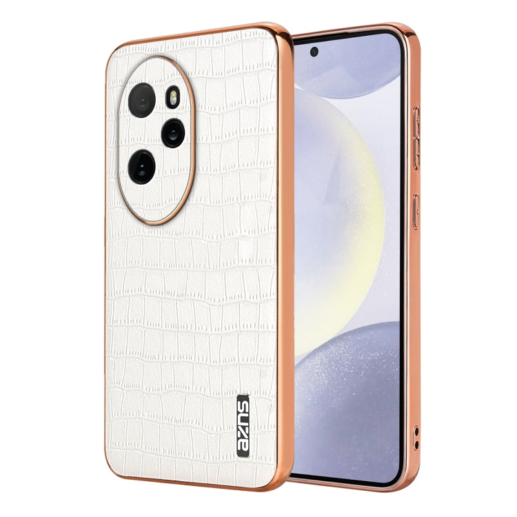 Pour Honor 100 Pro AZNS Coque de téléphone à couverture complète en texture crocodile avec cadre électroplaqué (Blanc)
