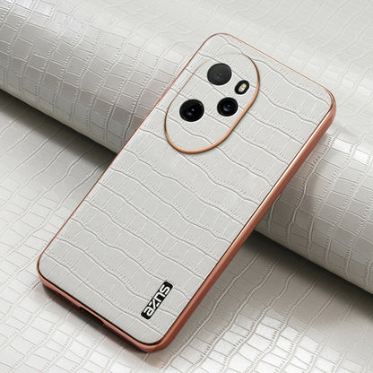 Pour Honor 100 Pro AZNS Coque de téléphone à couverture complète en texture crocodile avec cadre électroplaqué (Blanc)