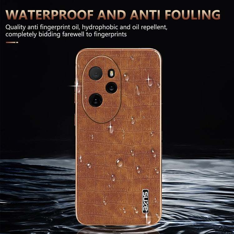 Pour Honor 100 Pro AZNS Coque de téléphone à couverture complète en texture crocodile avec cadre électroplaqué (Blanc)