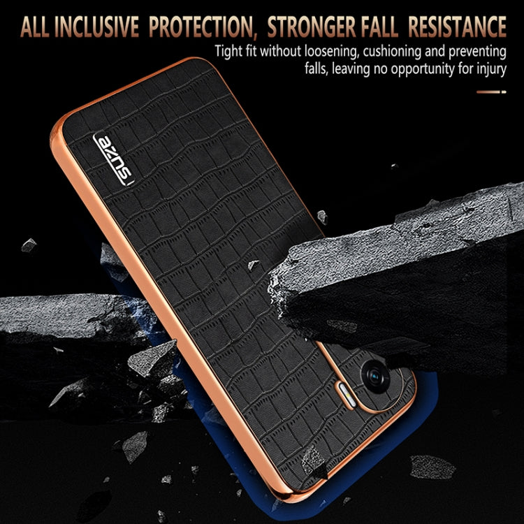 For Honor X50i / 90 Lite AZNS Electroplated Frame Crocodile Texture Full Coverage Phone Case(Brown)