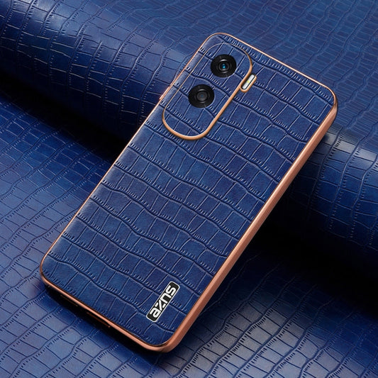 For Honor X50i / 90 Lite AZNS Electroplated Frame Crocodile Texture Full Coverage Phone Case(Blue)