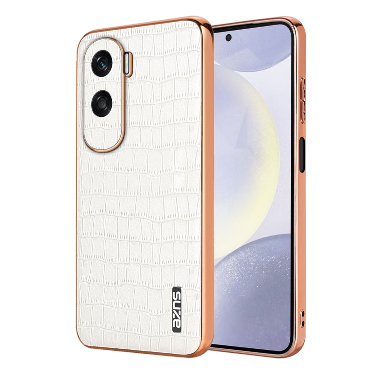 Pour Honor X50i / 90 Lite AZNS Coque de téléphone à couverture complète en texture crocodile avec cadre galvanisé (blanc)