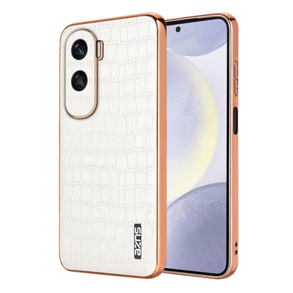 Pour Honor X50i / 90 Lite AZNS Coque de téléphone à couverture complète en texture crocodile avec cadre galvanisé (blanc)