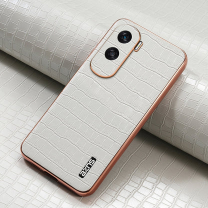 Pour Honor X50i / 90 Lite AZNS Coque de téléphone à couverture complète en texture crocodile avec cadre galvanisé (blanc)
