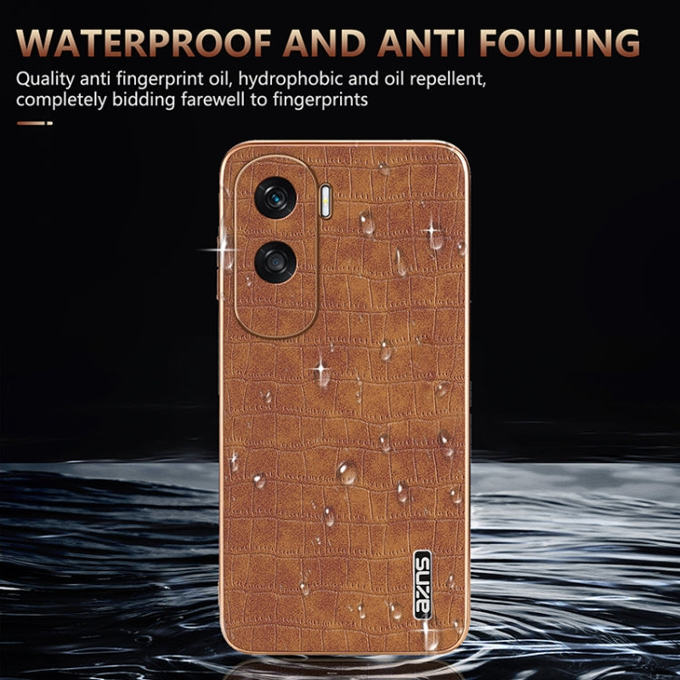 Pour Honor X50i / 90 Lite AZNS Coque de téléphone à couverture complète en texture crocodile avec cadre galvanisé (blanc)