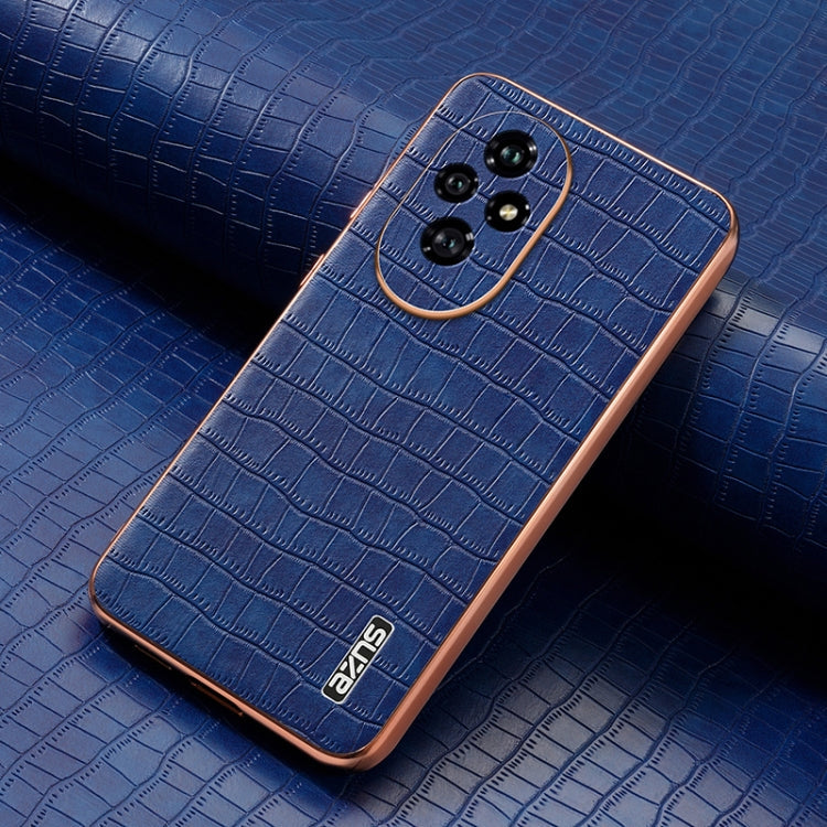 For Honor 200 Pro AZNS Electroplated Frame Crocodile Texture Full Coverage Phone Case(Blue)