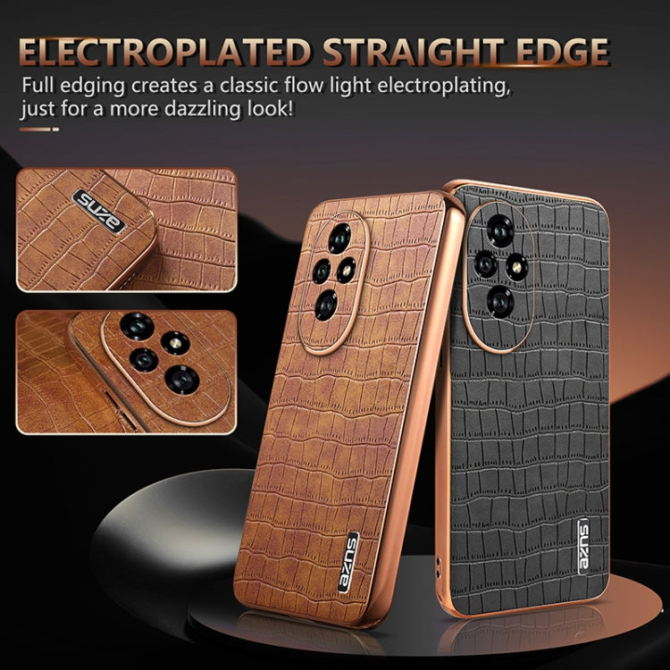 For Honor 200 Pro AZNS Electroplated Frame Crocodile Texture Full Coverage Phone Case(Blue)