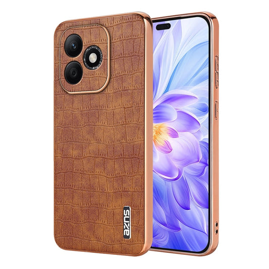 For Honor X60i AZNS Electroplated Frame Crocodile Texture Full Coverage Phone Case(Brown)