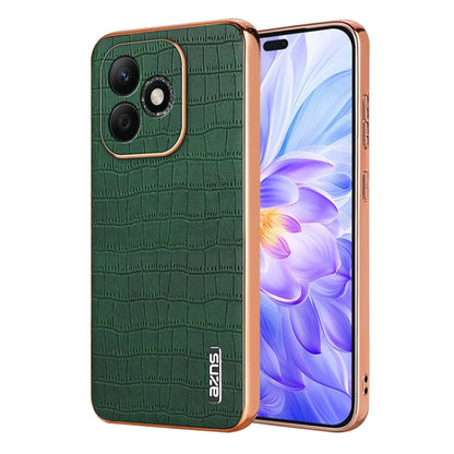 Coque de téléphone à couverture complète avec cadre galvanisé et texture crocodile For Honor X60i AZNS (Vert)