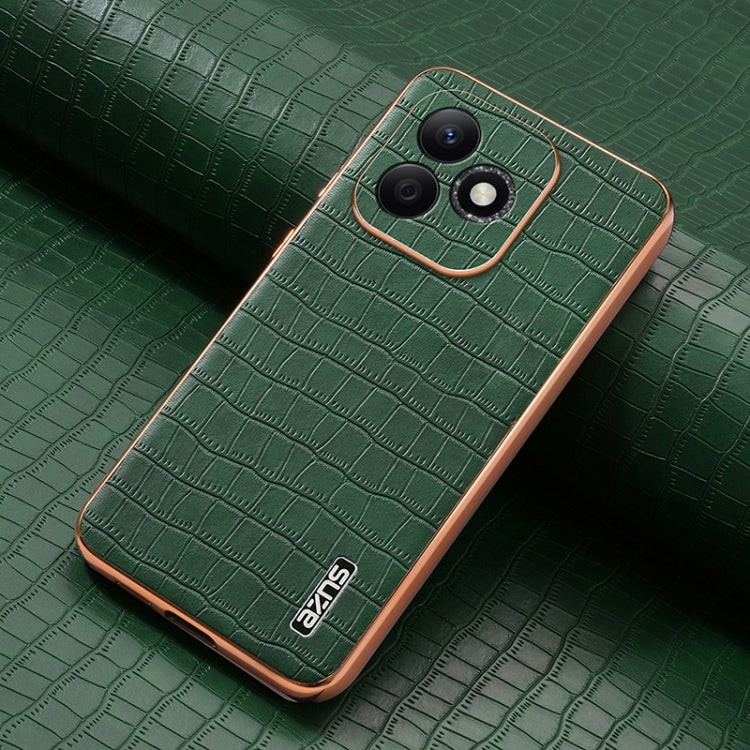 Coque de téléphone à couverture complète avec cadre galvanisé et texture crocodile For Honor X60i AZNS (Vert)