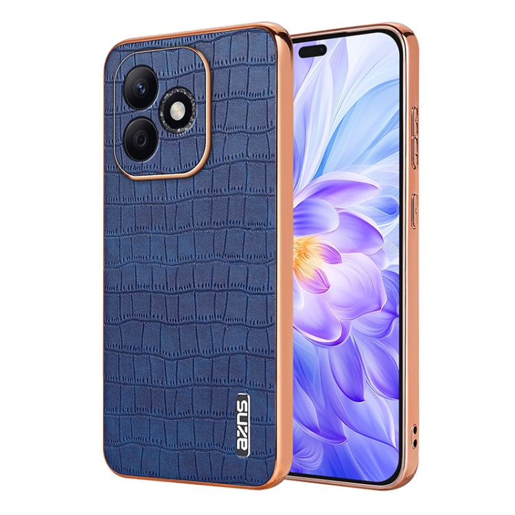 For Honor X60i AZNS Electroplated Frame Crocodile Texture Full Coverage Phone Case(Blue)