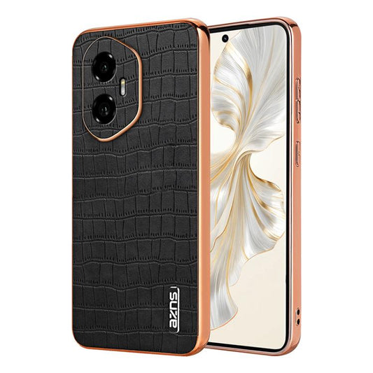 For Honor 300 AZNS Electroplated Frame Crocodile Texture Full Coverage Phone Case(Black)