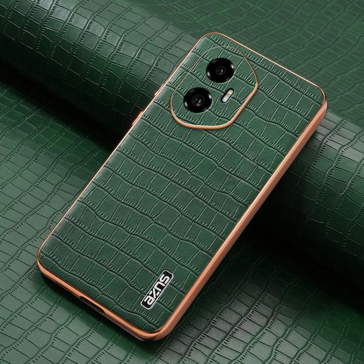 For Honor 300 AZNS Electroplated Frame Crocodile Texture Full Coverage Phone Case(Green)