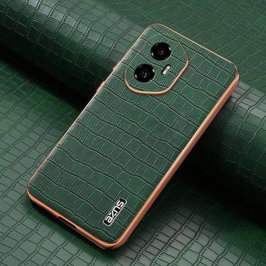 For Honor 300 AZNS Electroplated Frame Crocodile Texture Full Coverage Phone Case(Green)