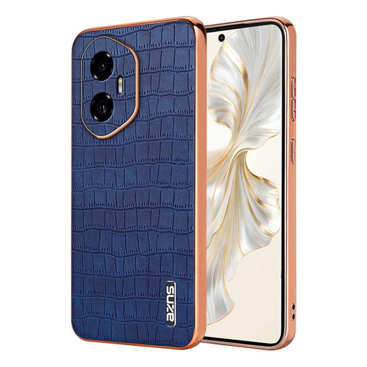 For Honor 300 AZNS Electroplated Frame Crocodile Texture Full Coverage Phone Case(Blue)
