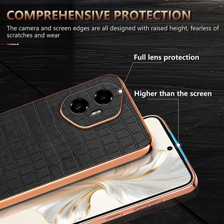 For Honor 300 AZNS Electroplated Frame Crocodile Texture Full Coverage Phone Case(Blue)