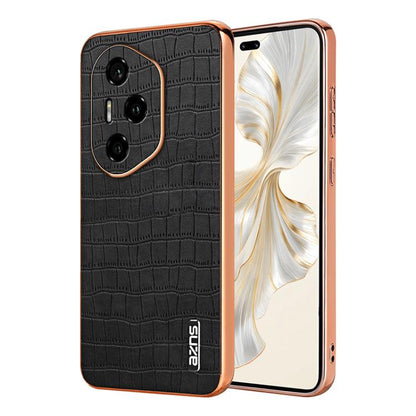 For Honor 300 Pro AZNS Electroplated Frame Crocodile Texture Full Coverage Phone Case(Black)
