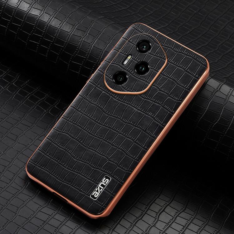 For Honor 300 Pro AZNS Electroplated Frame Crocodile Texture Full Coverage Phone Case(Black)